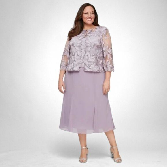 ALEX EVENINGS Plus Size A-Line Dress With Lace Mock Jacket, NWT! Size 22W - Picture 2 of 8